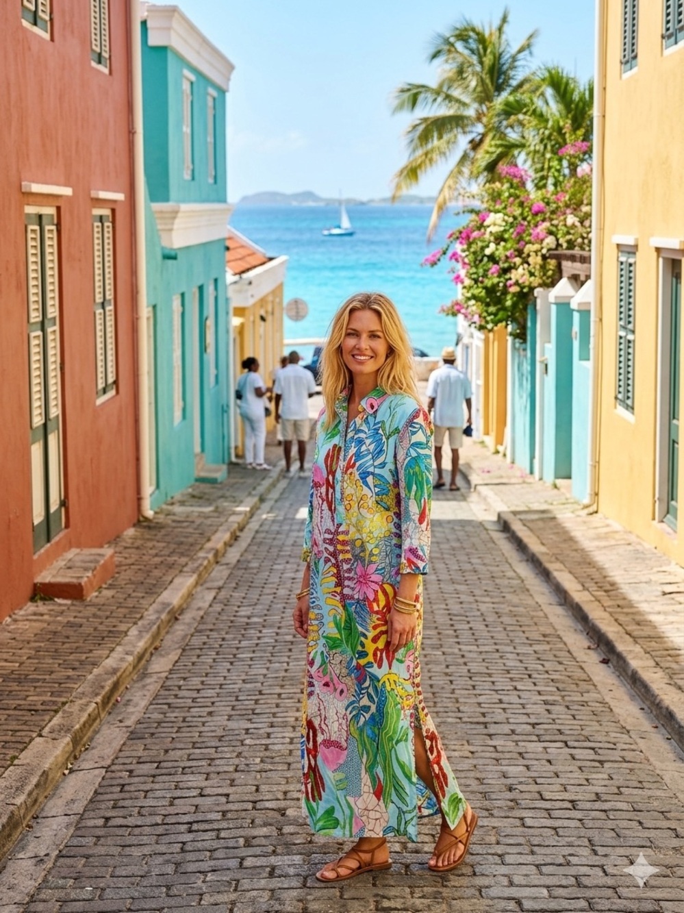 Vilagallo size 42Women’s Multicolor Tropical Print Swim Cover-Up Maxi Dress